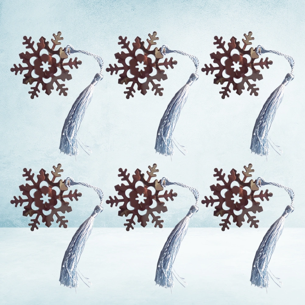 6Pcs Metal Snowflake Shaped Tassels Bookmark Chinese Style Bookmark Classic Snow Bookmark