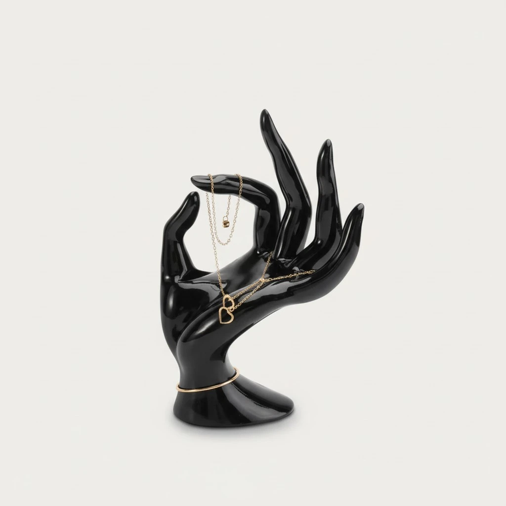 Creative OK Hand Shape Ring Holder Practical Jewelry Display Rack Bracelet Display Organizer Rack for Home Shop (Black 8x17cm)