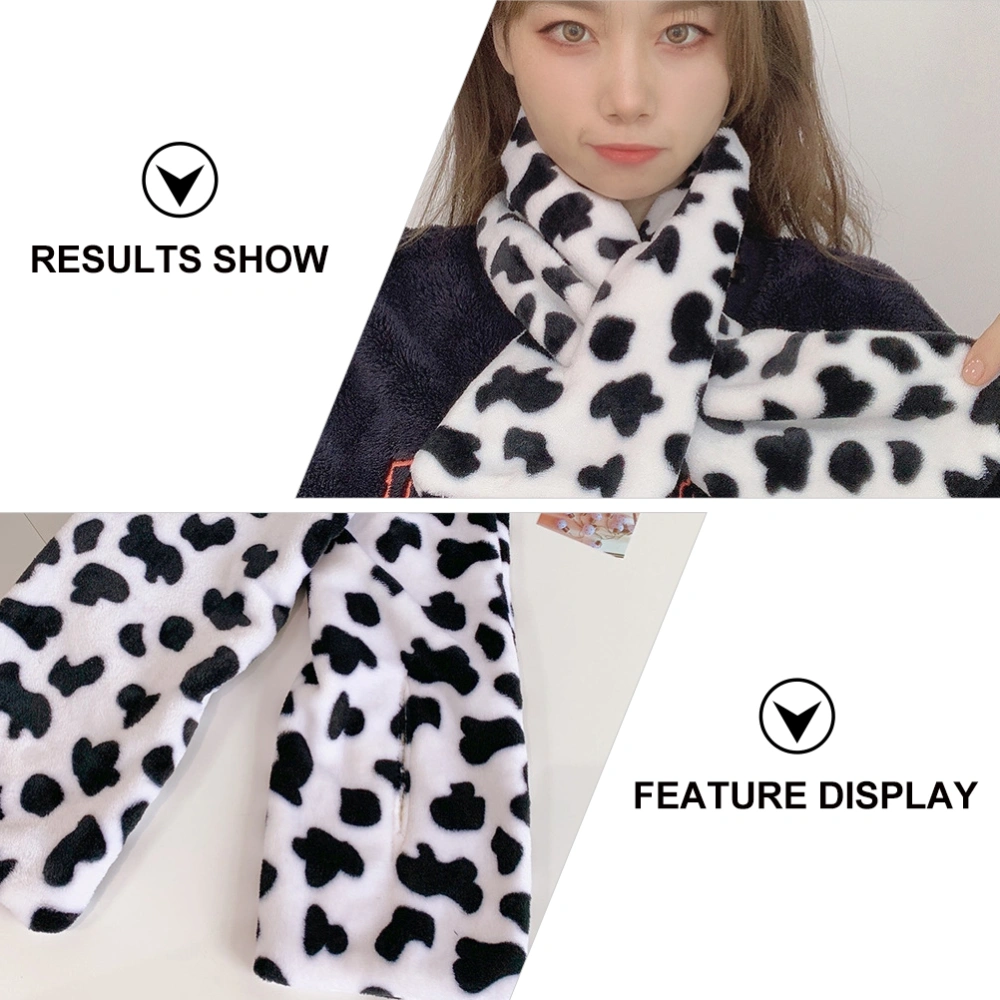 Plush Scarf Winter Warm Cross Tie Scarf Cow Spotted Neck Warmer Neckerchief