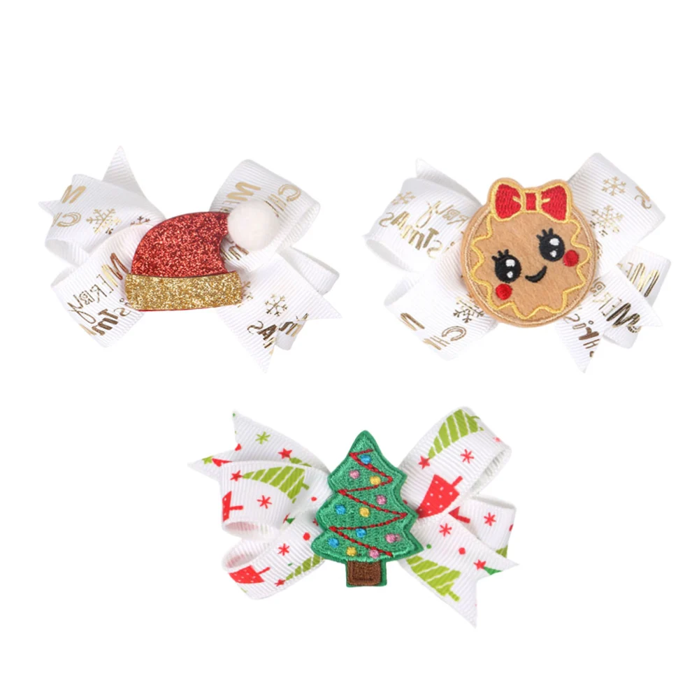 3PCS Glitter Sequin Christmas Tree Santa Deer Hat Bow Hair Clips Cloth Snowman Penguin Gift Box Bowknot Barrettes Kids Headwear for Girls Party Costume (Random Pattern)