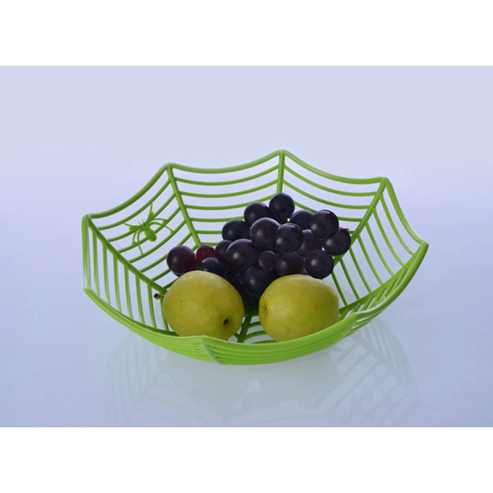 Spooky Plastic Spider Web Fruits Candy Basket Bowl Spiderweb Basket Halloween Party Decor (Green)