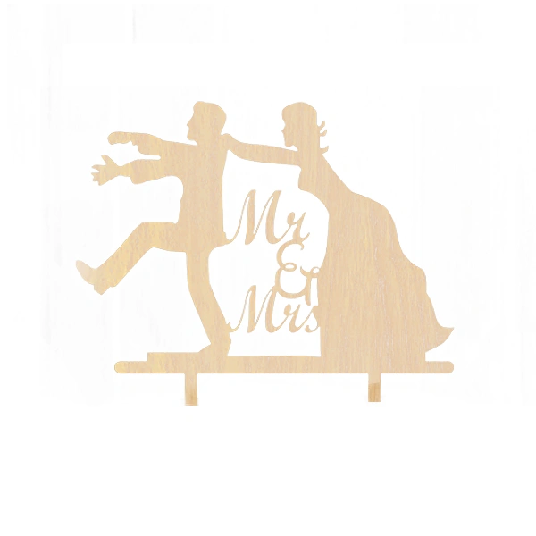 MR MRS Wooden Wedding Cake Topper Decorative Wood Grain Cake Picks for Party Decoration (Bride & Bridal)