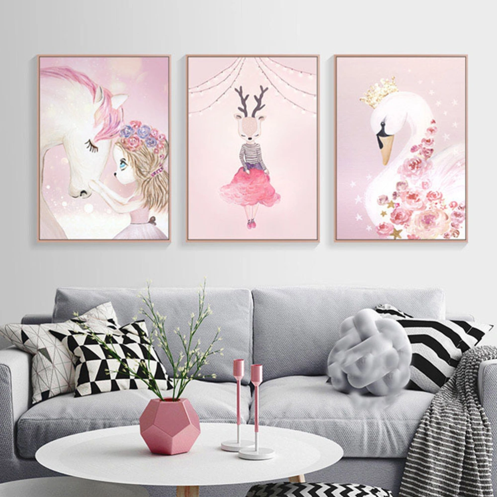 Unicorn Decor Painting Beautiful Canvas Frameless Decor Hanging Painting for Home Bedroom Kid Room (21x30cm, Without Frame)