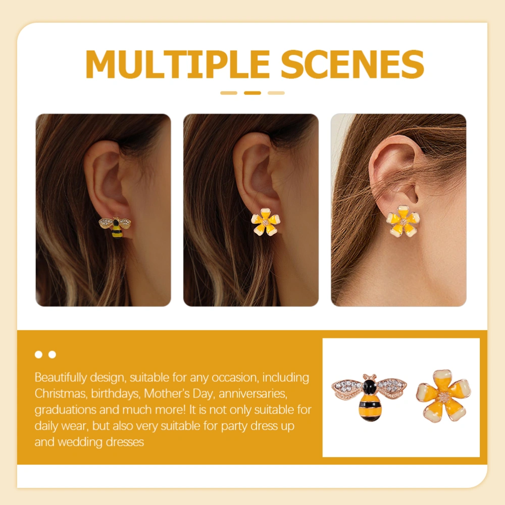 2pcs Bee Flower Earring Studs Fashion Ear Decoration Women Ear Jewelry Gifts