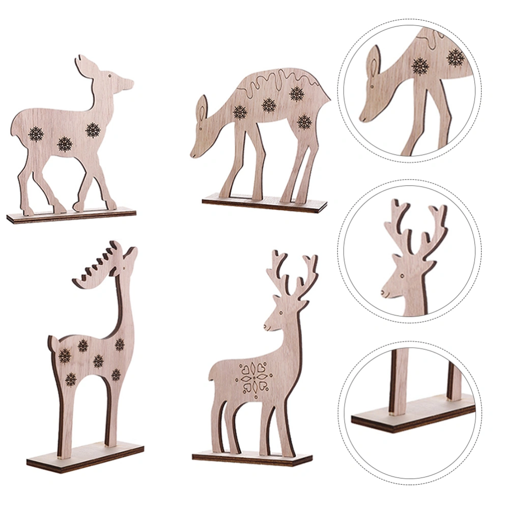 4Pcs Christmas Desktop Adornments Wooden Deer Shaped Ornaments Layout Ornaments