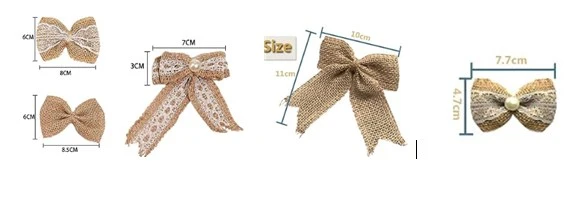 20 Pcs Christmas Bow Pendants DIY Craft Bows Natural Hessian Bows Ornaments for Crafts