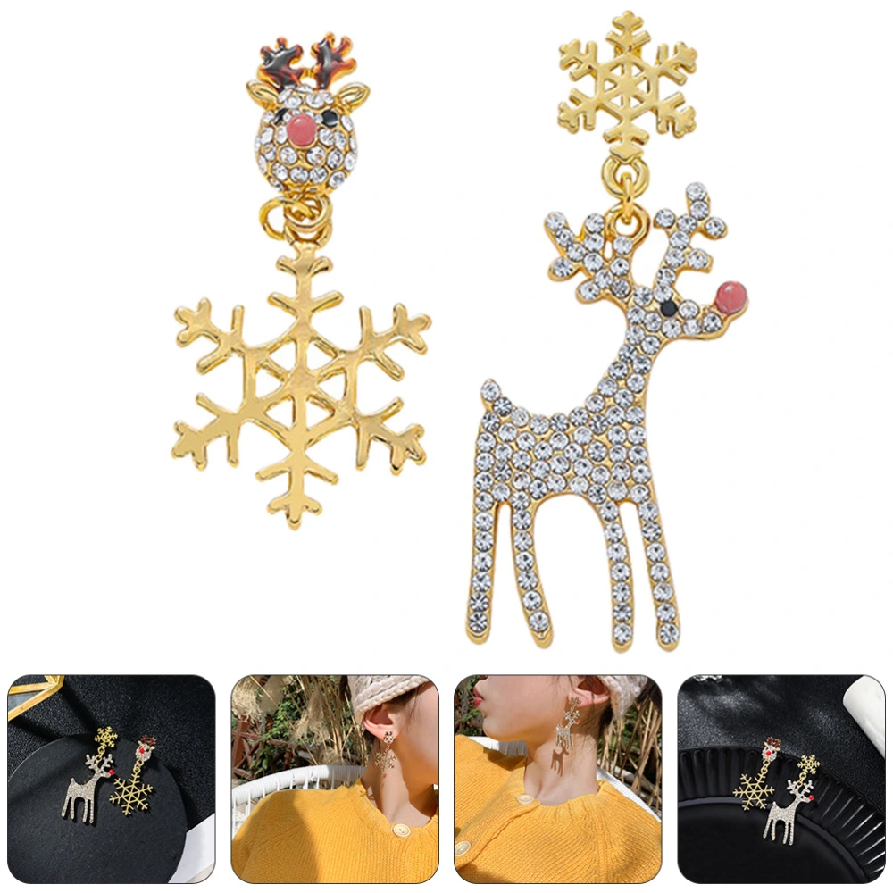 1 Pair Christmas Elk Snowflake Earrings Rhinestone Ear Rings Ear Chains