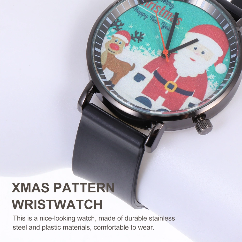 1 Pc Xmas Design Watch Fashion Elk Santa Pattern Wristwatch Chic Students Watch