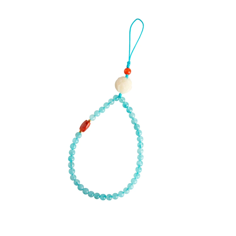1PC Chinese Style Phone Lanyard Stylish Mobile Phone Chain Lanyard Retro Aquamarine Bodhi Phone Chain Short Wrist Pendants for Women Lady Sky-blue