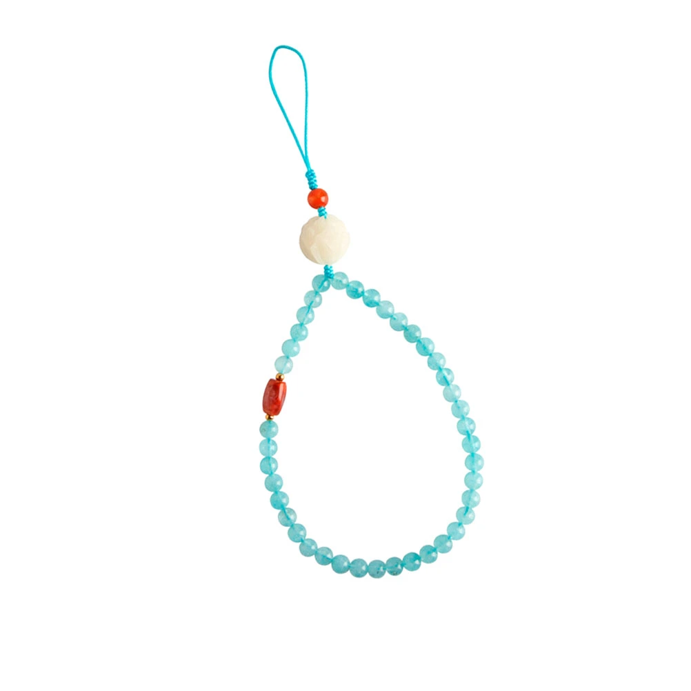 1PC Chinese Style Phone Lanyard Stylish Mobile Phone Chain Lanyard Retro Aquamarine Bodhi Phone Chain Short Wrist Pendants for Women Lady Sky-blue