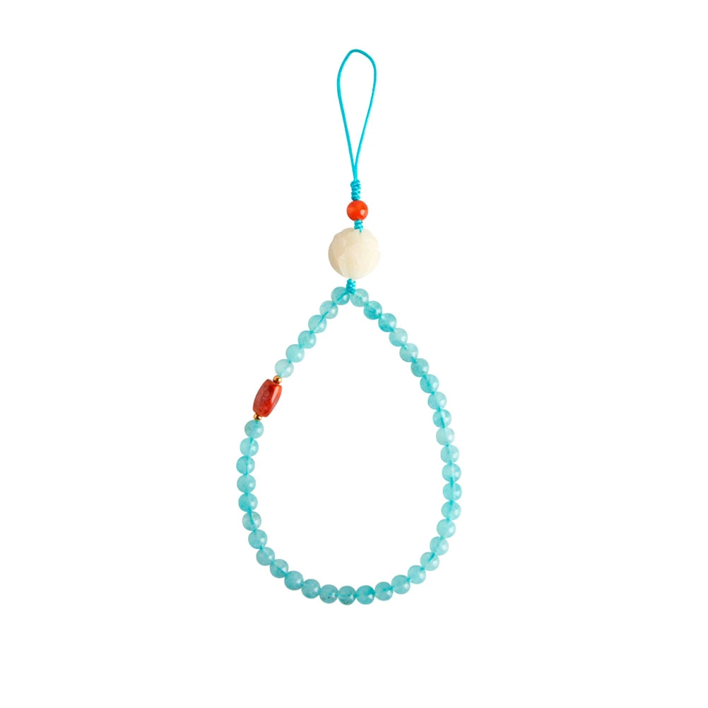 1PC Chinese Style Phone Lanyard Stylish Mobile Phone Chain Lanyard Retro Aquamarine Bodhi Phone Chain Short Wrist Pendants for Women Lady Sky-blue
