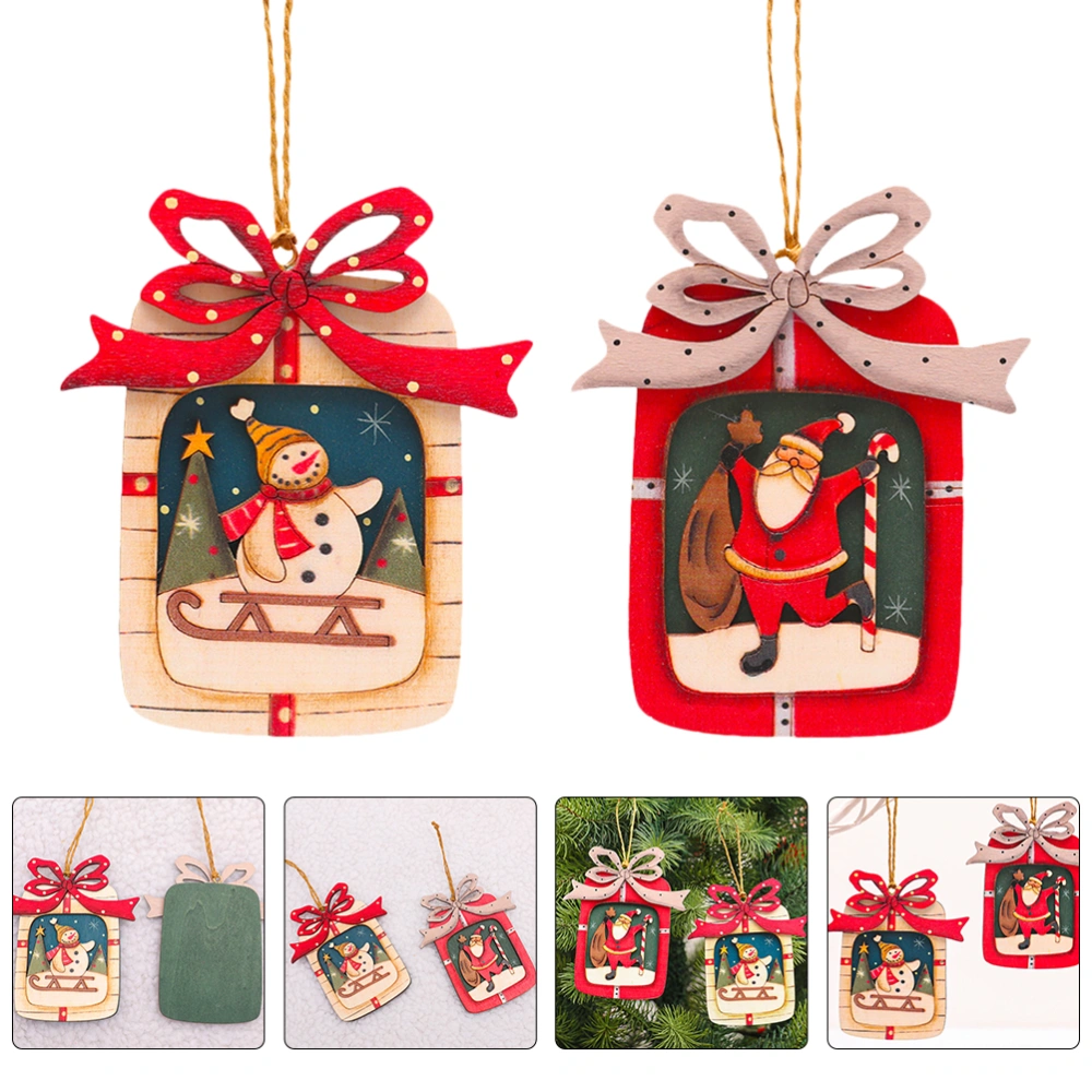 2PCS Christmas Wood Painting Pendants Santa Snowman Xmas Tree Pendants(2 Styles)