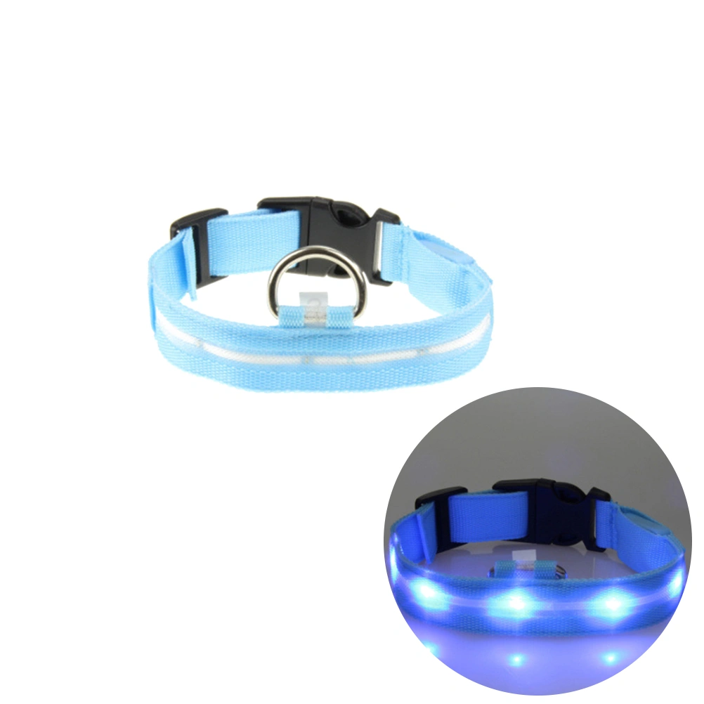 2.5CM Nylon Pet Dog Collar Night Safety LED Light-up Flashing Glow in the Dark Lighted Circular Pendant Collar Size M (Blue Light)
