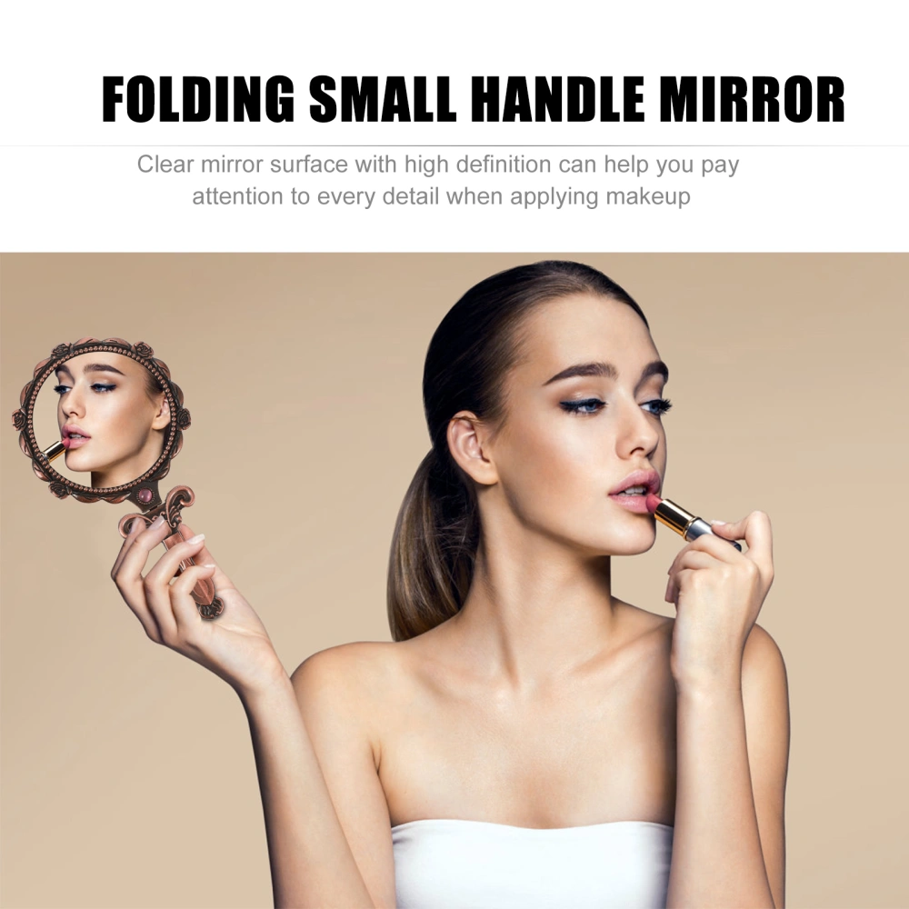 Makeup Mirror Retro Foldable Mirror Portable Mini Cosmetic Mirror with Handle