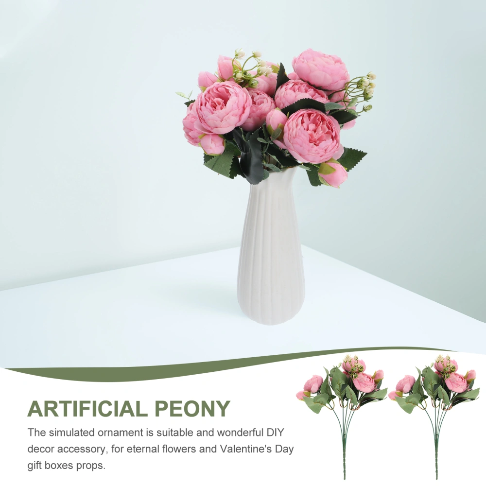 2 Bunches of Artificial Flower Simulation Lifelike Peony Bouquet Vase Ornaments