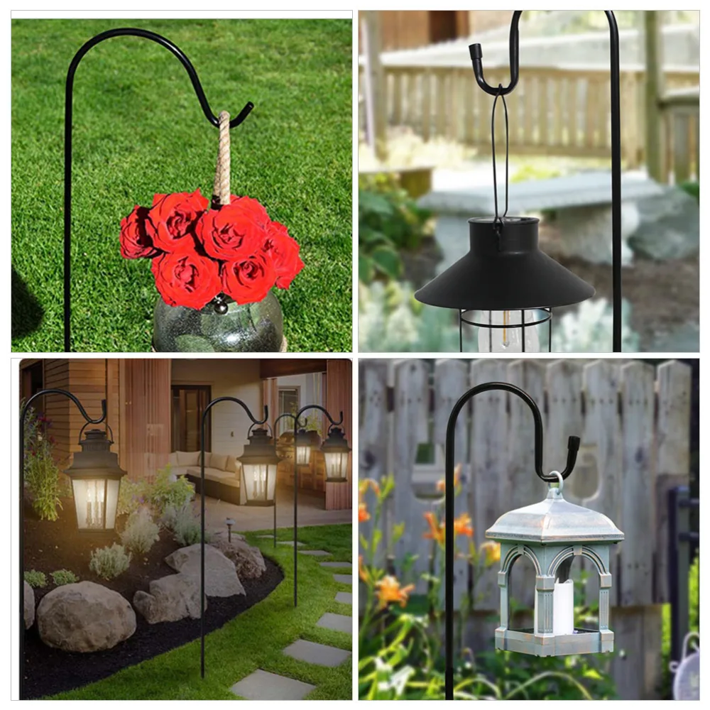 2pcs Shepherd Hooks Garden Stakes Plant Lanterns Hanger Hanging Hook (Black)