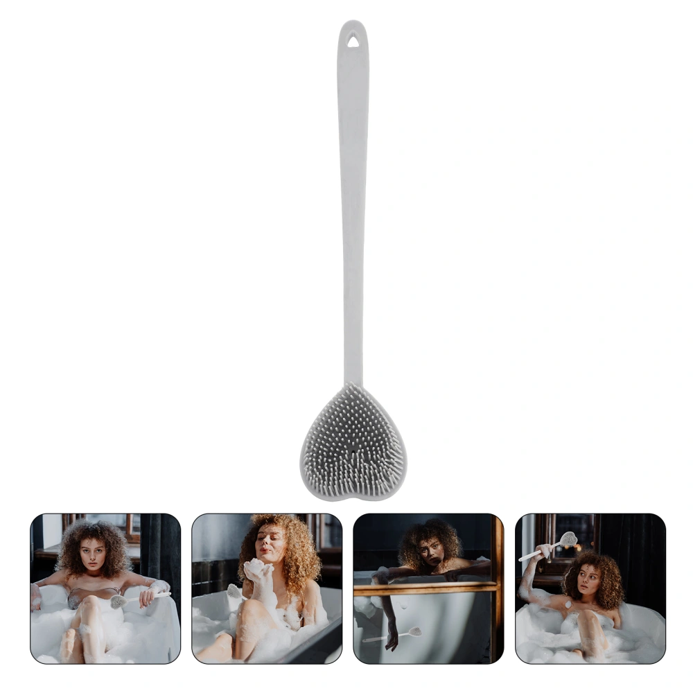 Long Handle Silicone Bath Brush Heart Shape Back Scrubber for Shower Exfoliator