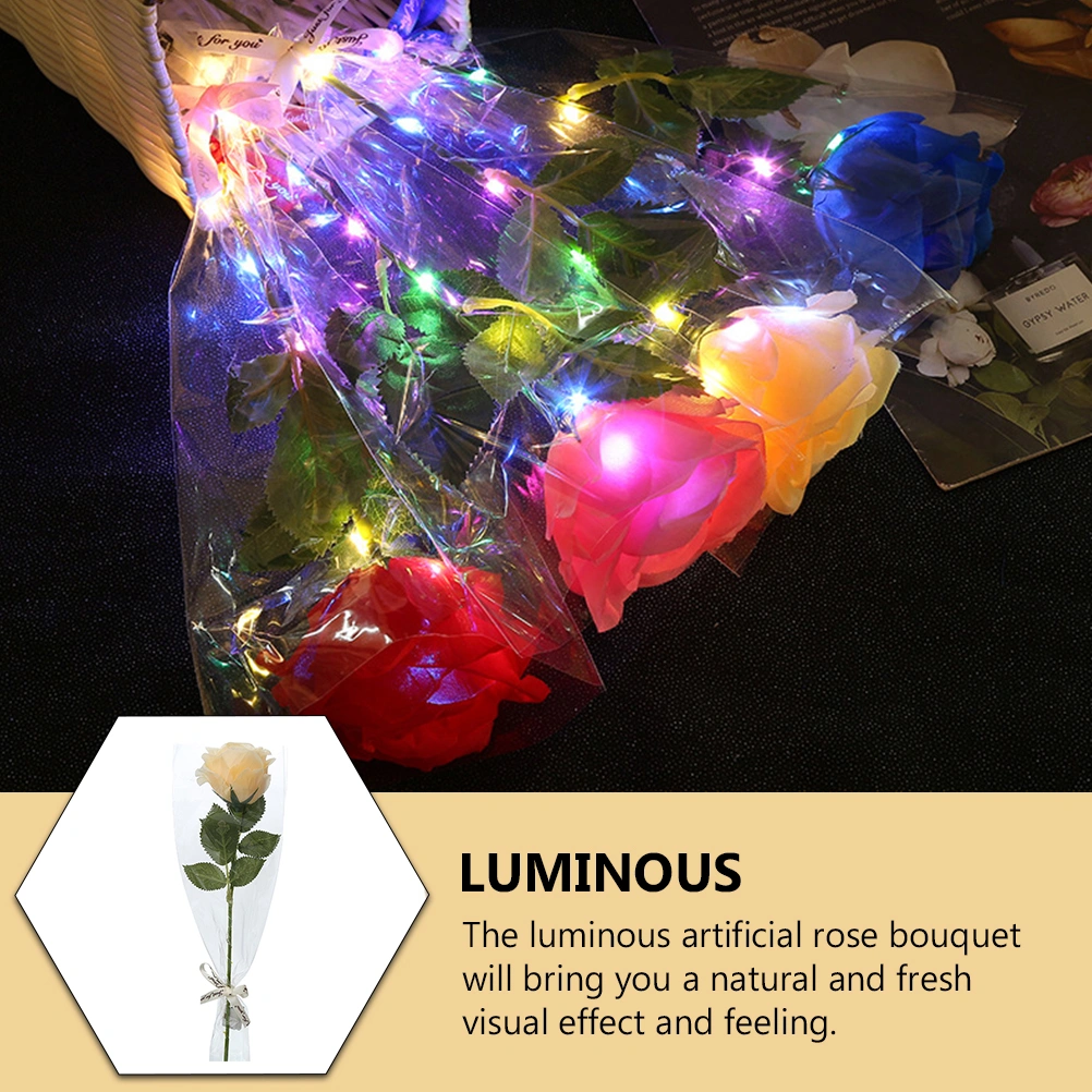 5pcs Valentine's Day Rose Bouquet Artificial Rose Decor Glowing Rose Bouquet