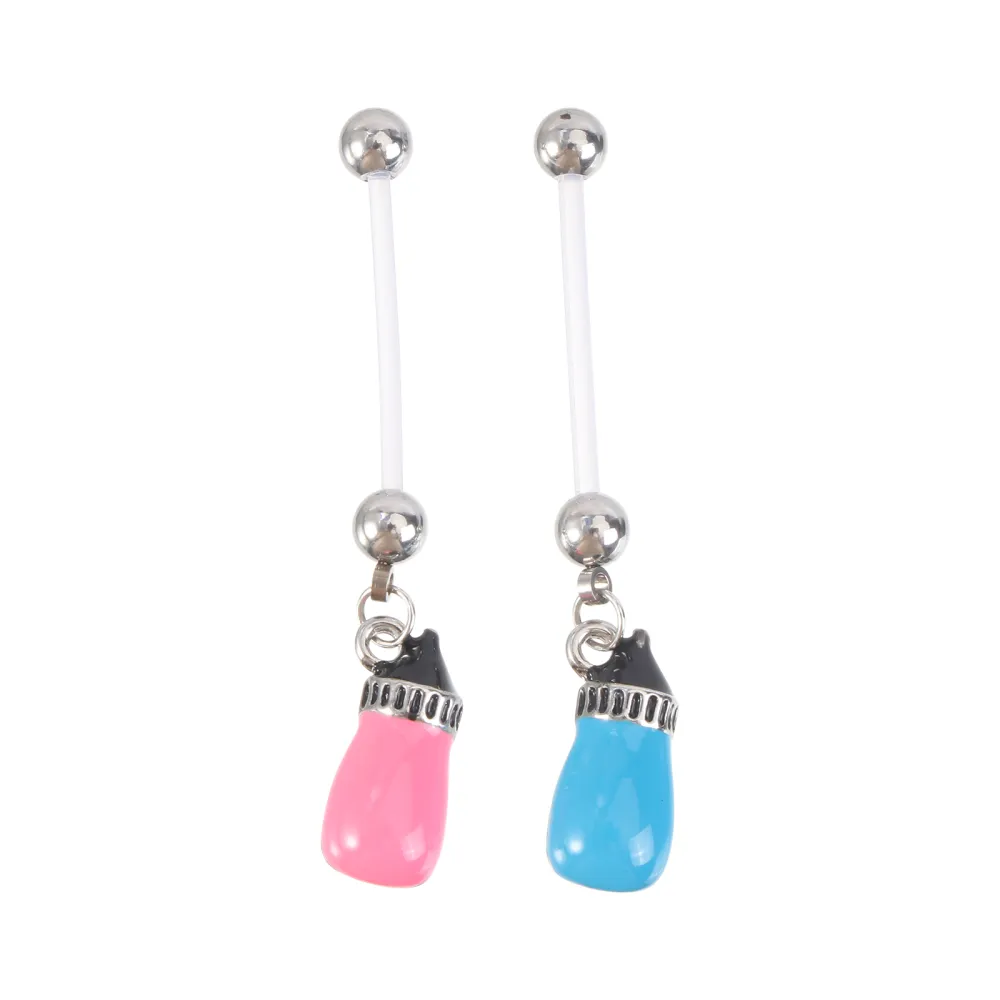 2PCS Delicate Piercing Belly Button Ring Belly Button Ring Decor(Blue+Pink)