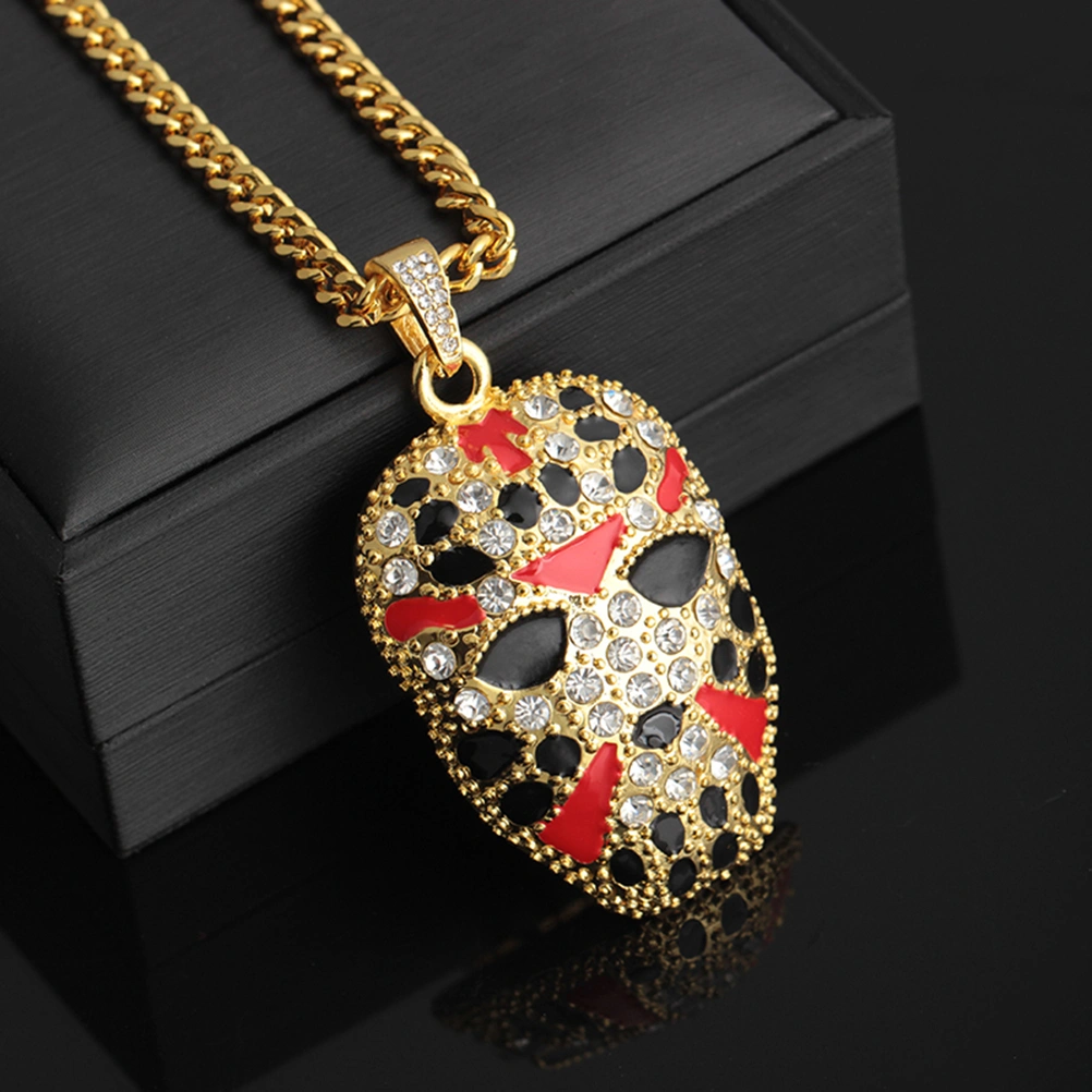 Hip Hop Peking Opera Gang Mask Pendant Necklace Cuban Chain For Men Women