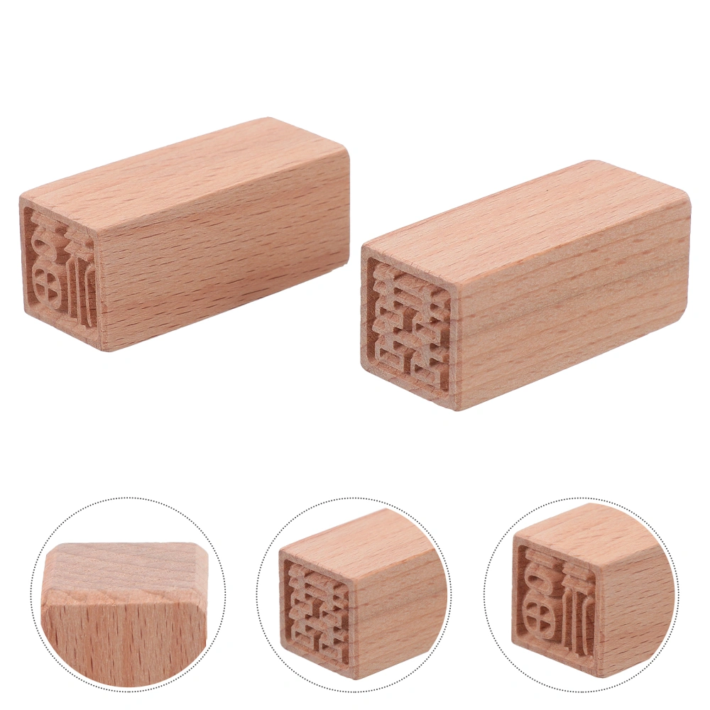 2pcs Practical Wooden Seal Chic Pattern Pasta Wooden Square Seal for DIY