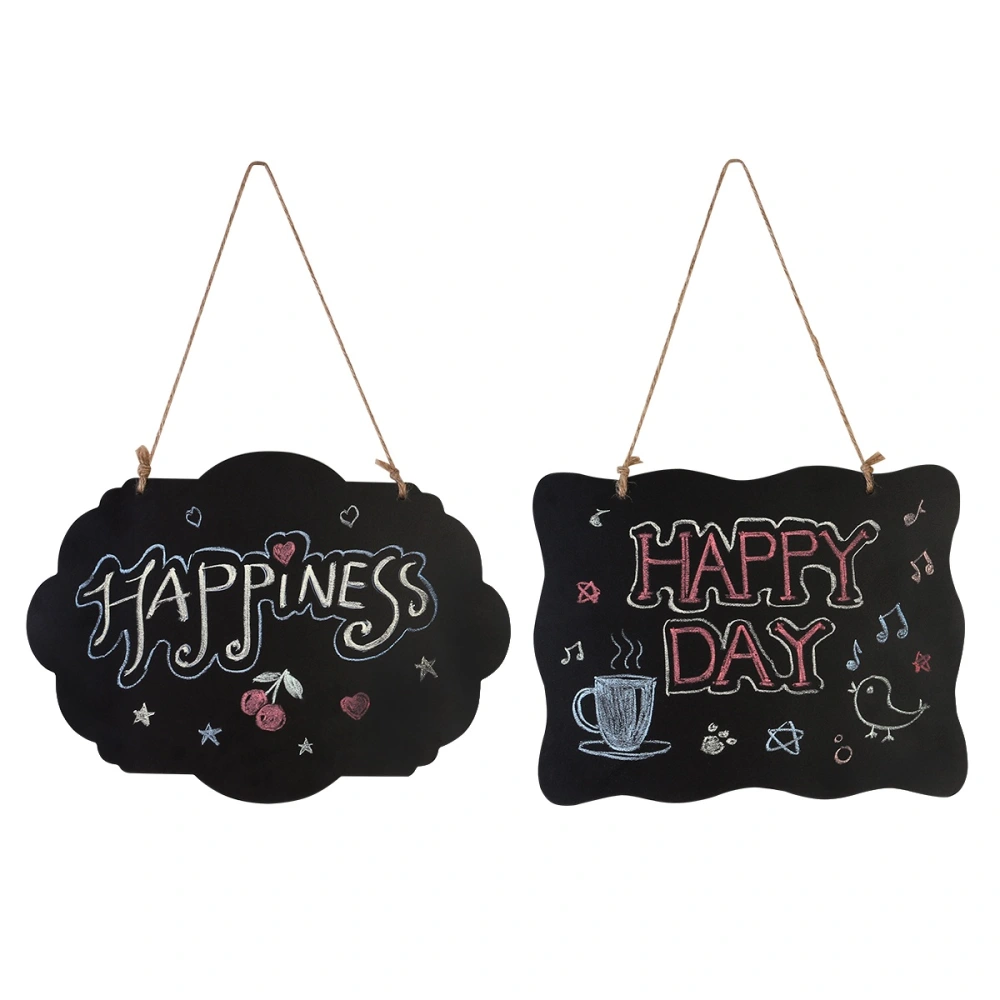 HOMEMAXS 2pcs Mini Wooden Blackboard Hanging Chalkboard Double Sided Message Board for Memo Sign Decoration (Black)