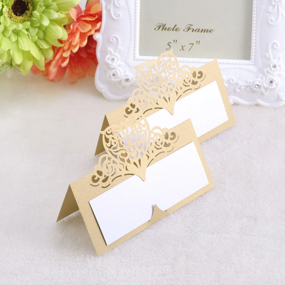 50pcs Hollow Floral Place Cards Golden Table Name Reception Cards for Wedding Banquet