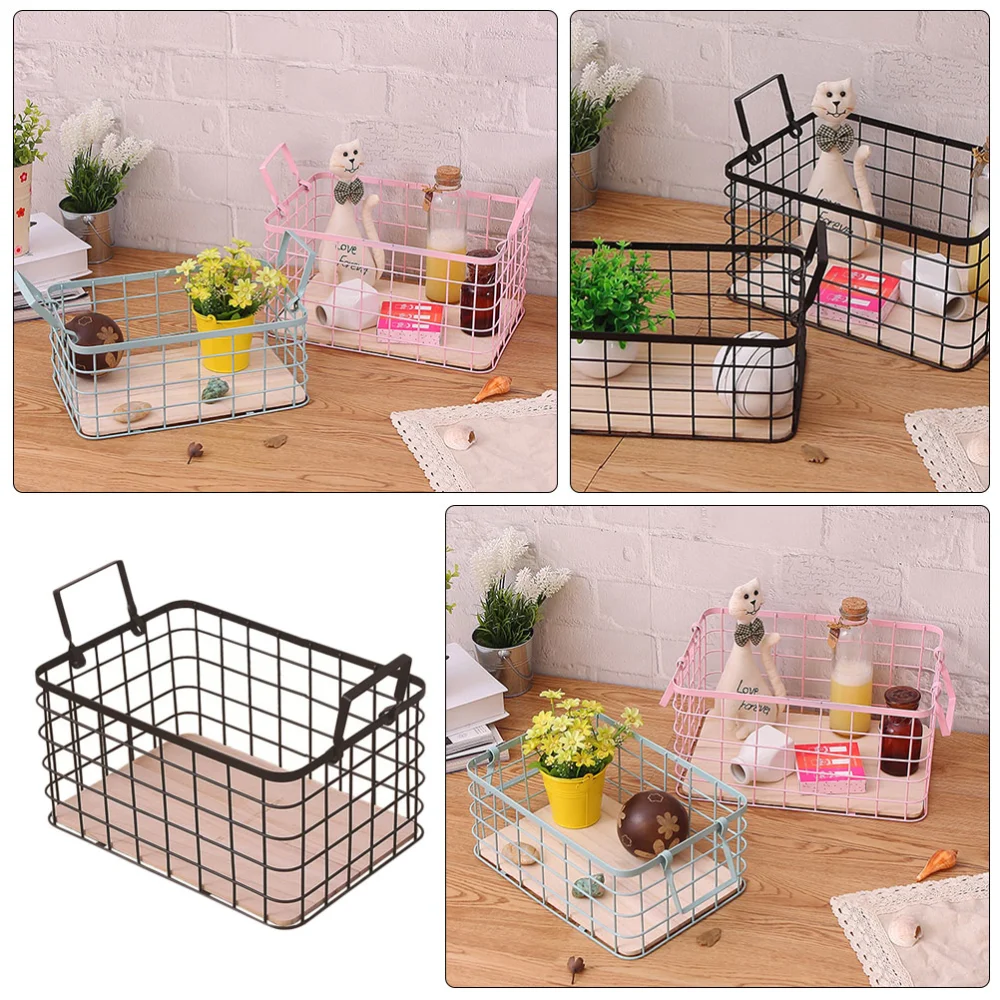 1Pc Storage Basket Iron Art Organizer Container with Handle (Random Color)