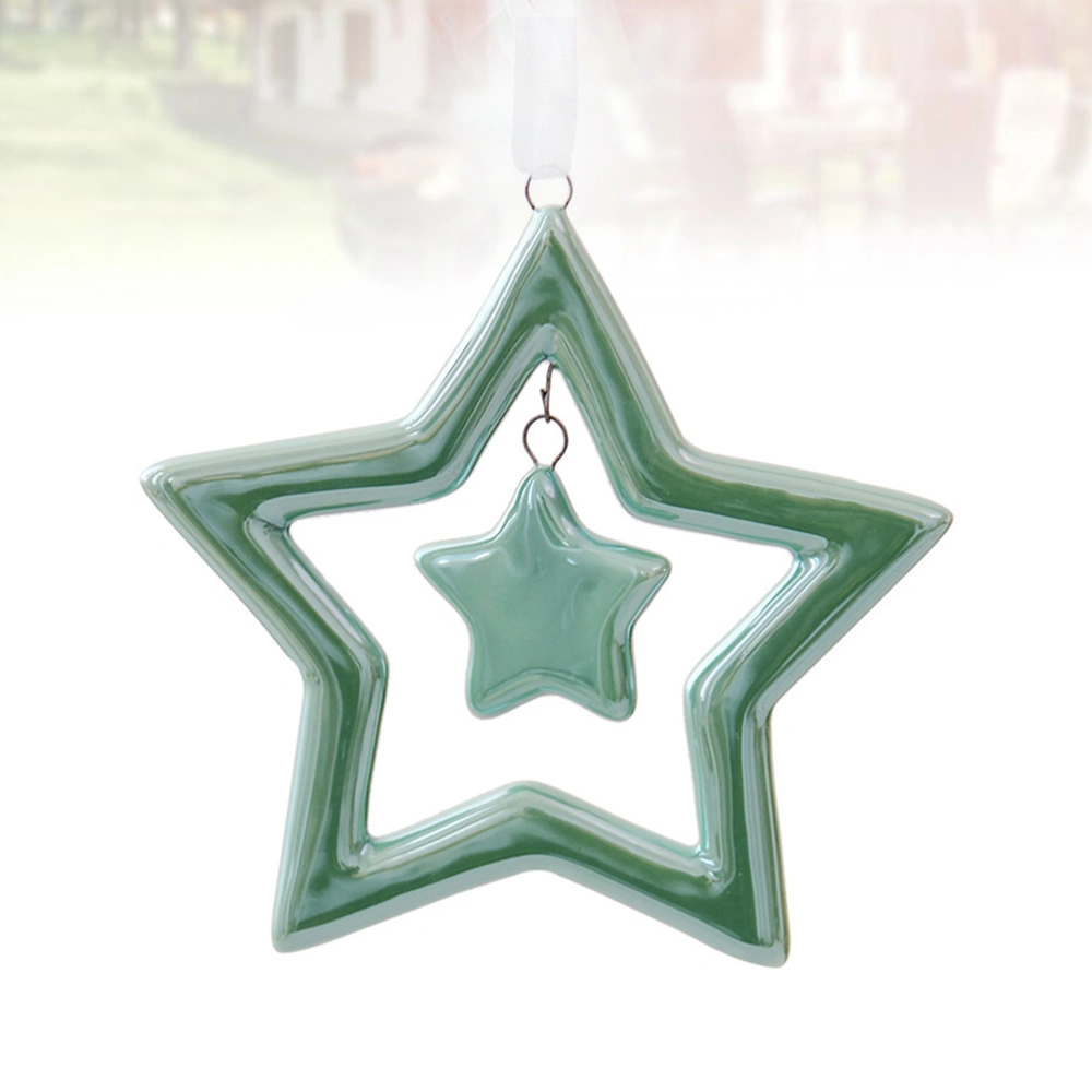 Christmas Pentagram Design Hanging Decoration Ceramics Pendant Creative Ornament for Christmas Tree Door Wall (Green Pentagram)