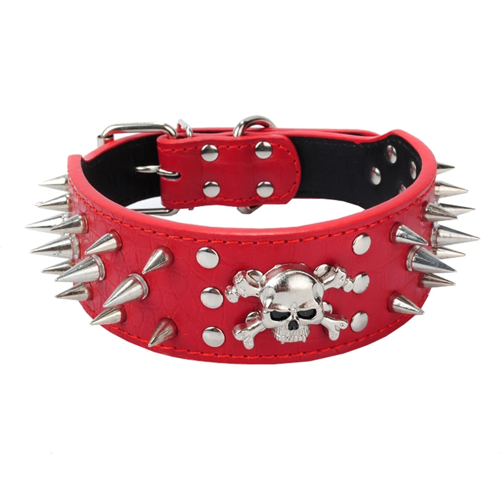 Skull Style Spike Studded PU Adjustable Pet Dog Cat Puppy Safety Collar - Size S (Random Color)