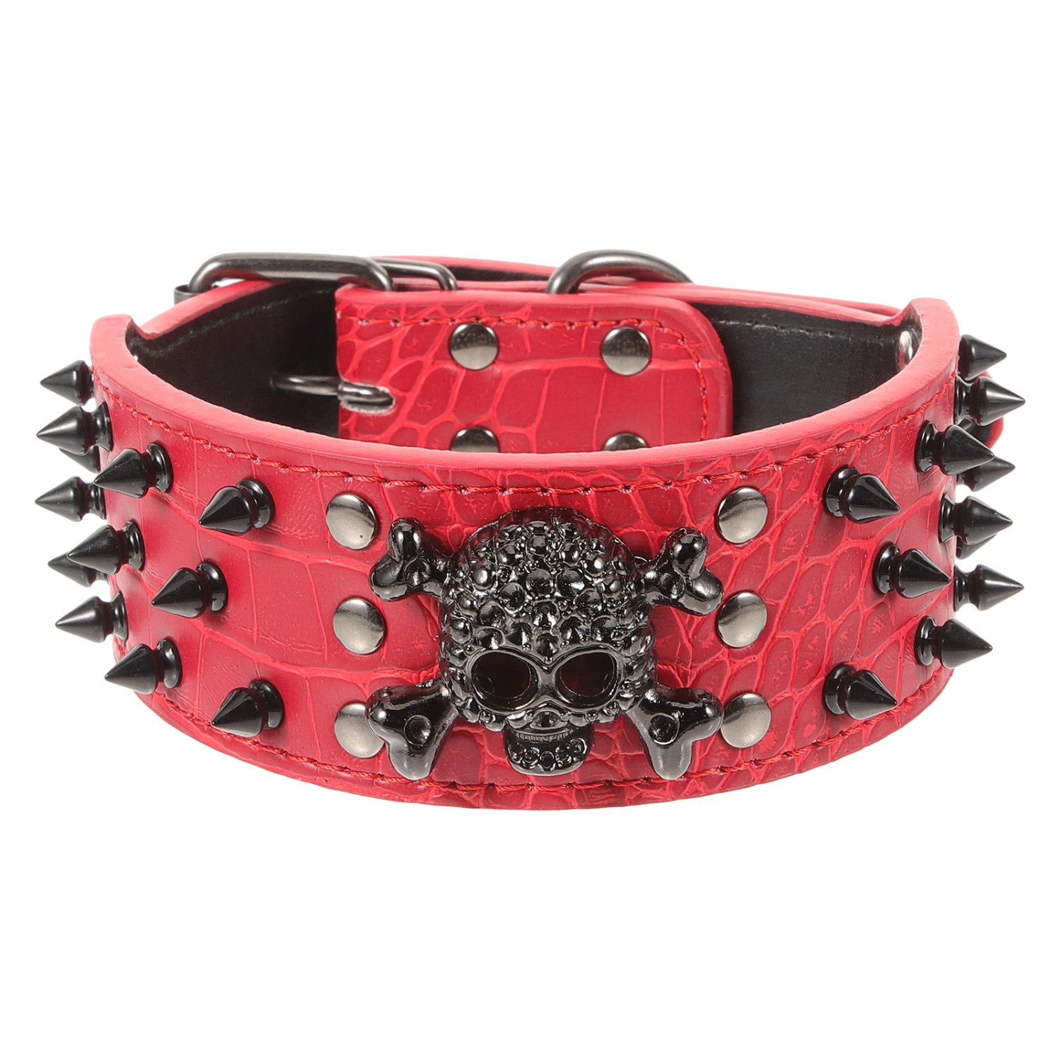 Skull Style Spike Studded PU Adjustable Pet Dog Cat Puppy Safety Collar - Size S (Random Color)