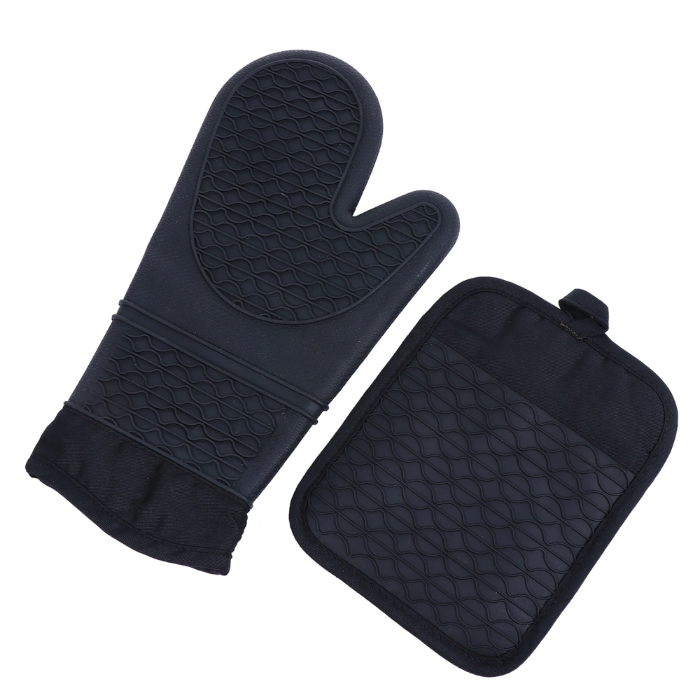 2Pcs Silicone Oven Glove Cooking Heat Resistant Mitt and Insulation Pad