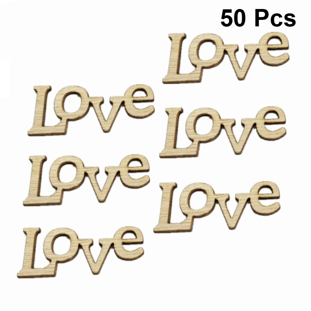 50pcs Hollow out Wooden Chips Love Letters Decorations DIY Handmade Ornaments Creative Gifts for Valentine