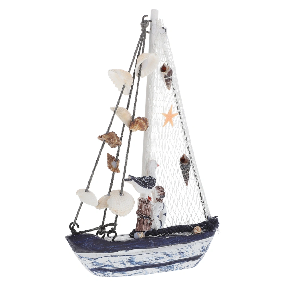 1PC Wooden Shell Sailing Boat Crafts Adornment Mediterranean Style Handicrafts