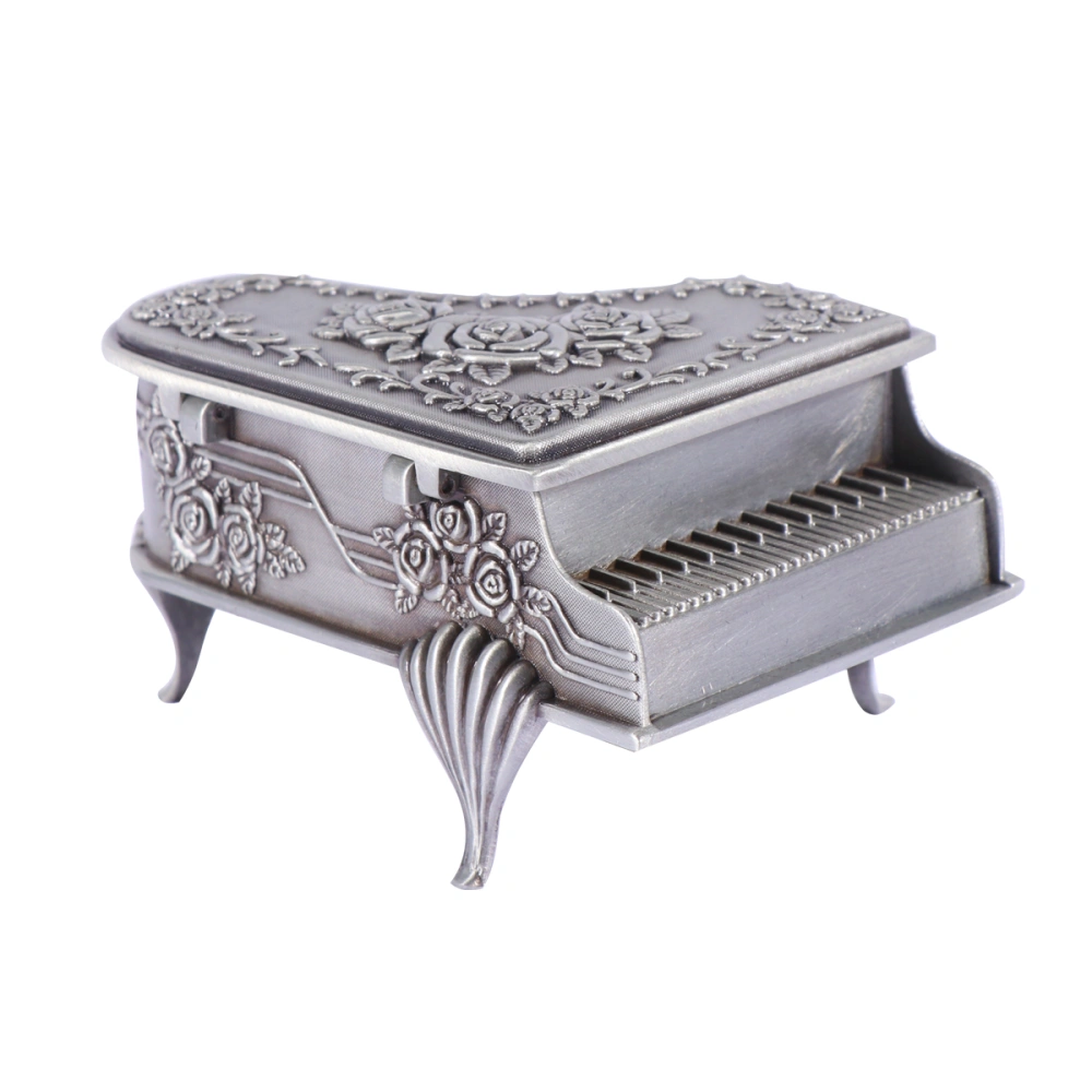 1pc Rose Carve Pattern Piano Shape Design Jewelry Box Zinc Alloy for Women Girls Ladies