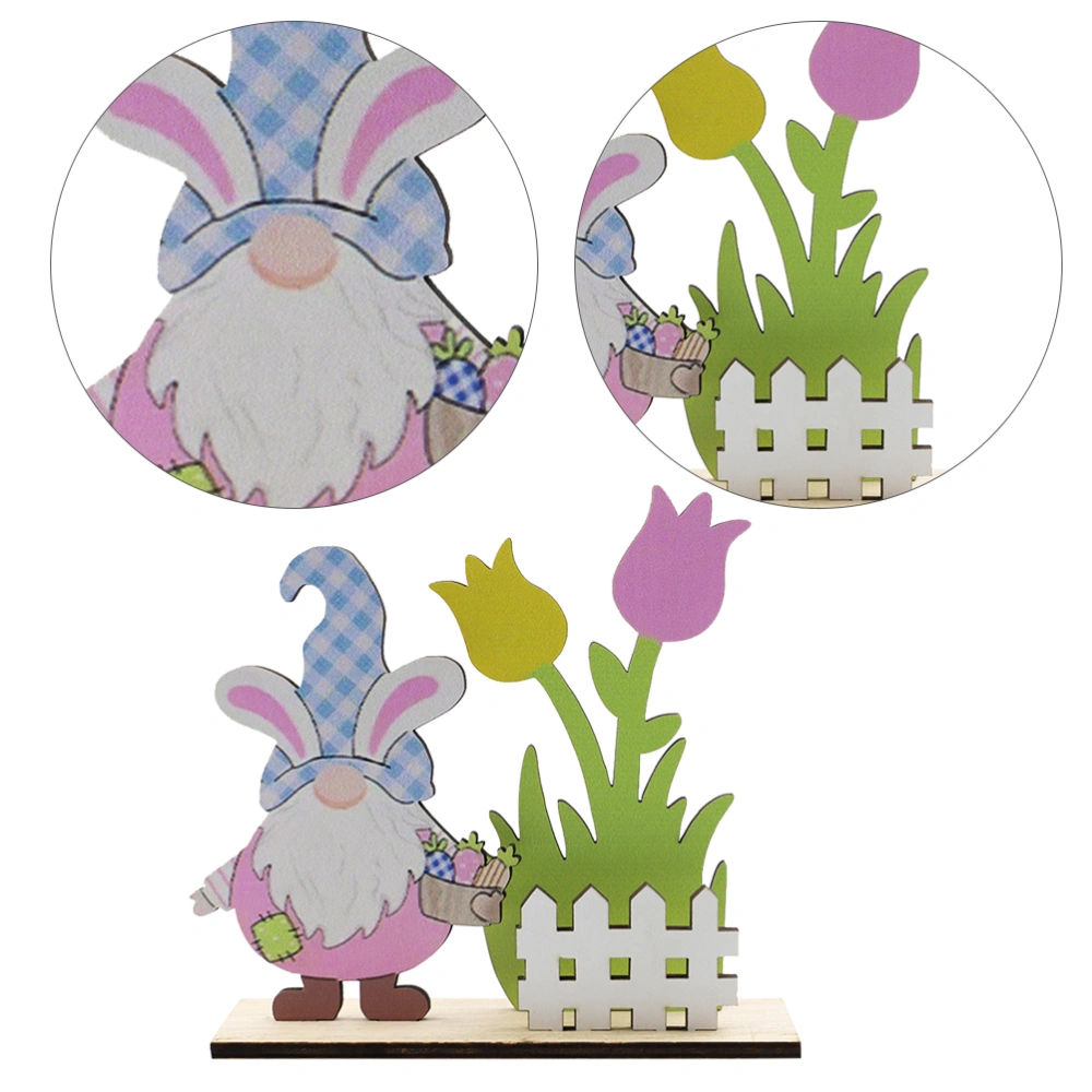 Wood Easter Printed Gnome Shape Adorn Fun Easter Decor Easter Layout Prop