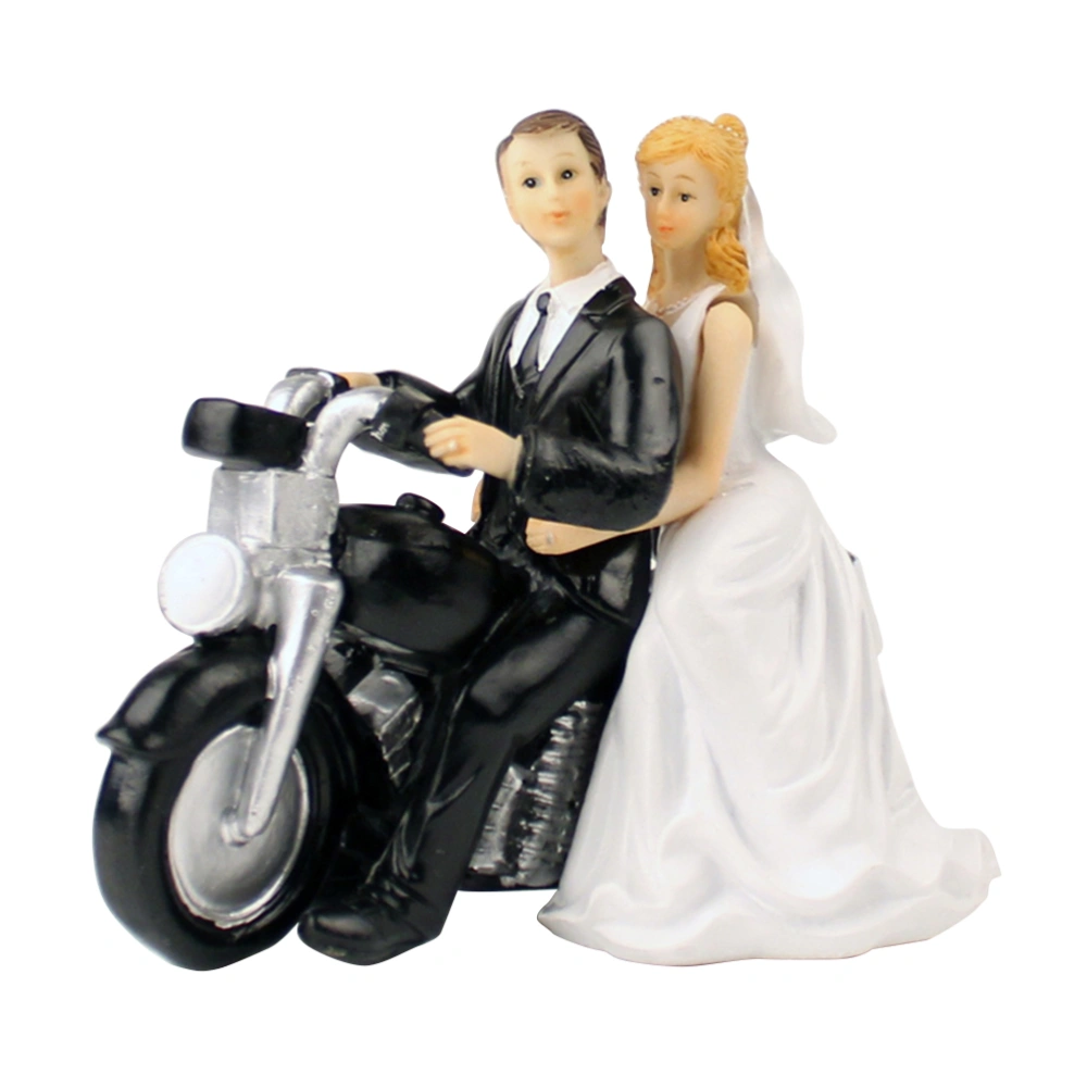 Elegant Bride and Groom Cake Topper Figurine Wedding Decoration Figurine Gift (Motorbike)