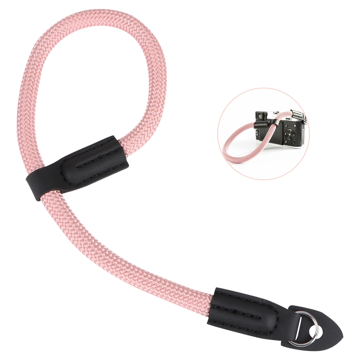 1PC Micro-single Camera Wrist Cord High Sturdy Nylon Rope Wear-resistant Mirrorless Camera Lanyard Strap with Round Holes Without Camera (Rose Gold)