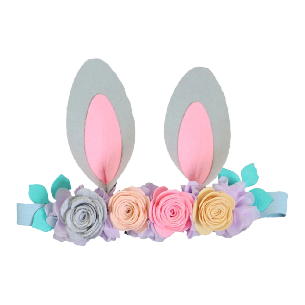 Kids Easter Rabbit Ear Headband Beautiful Flower Hair Girl Baby Hair Accessory for Party Photo Performance (Gray)