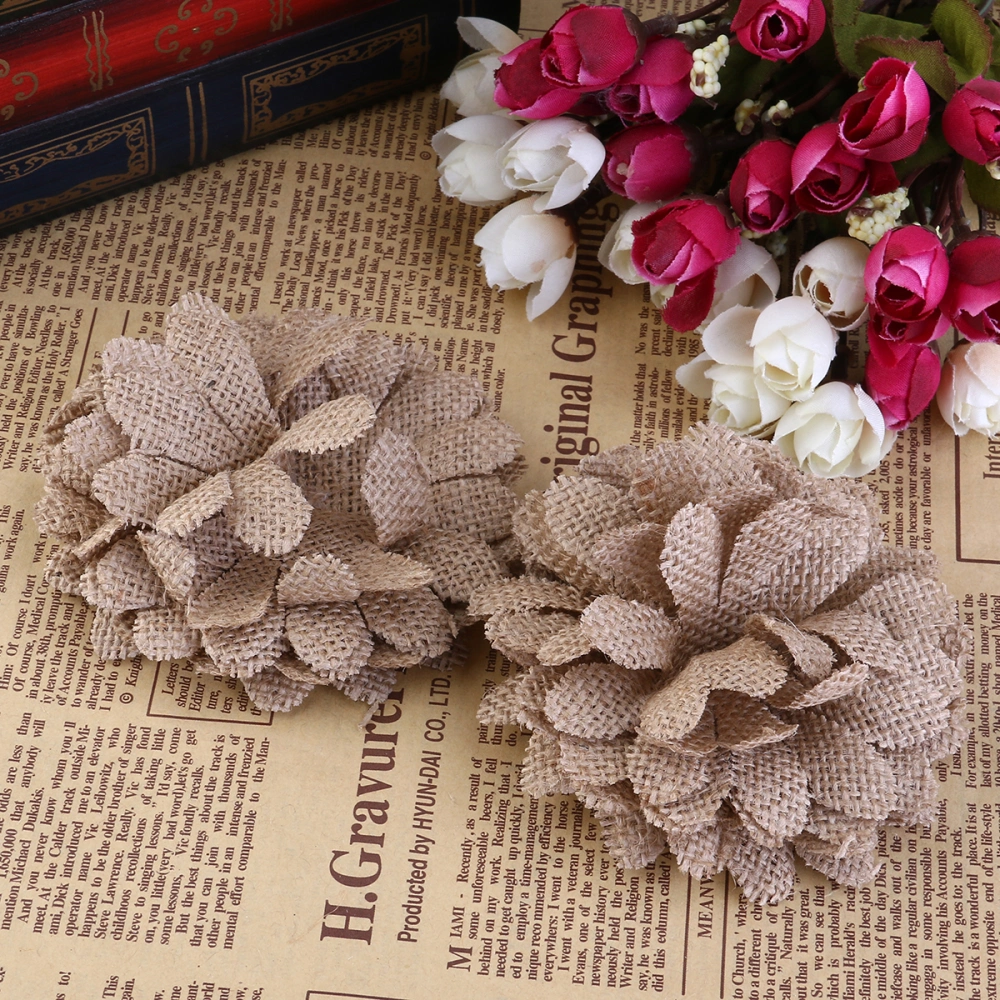 NUOLUX 5pcs Hessian Burlap Daisy Flowers for Christmas Wedding Decoration (Brown)