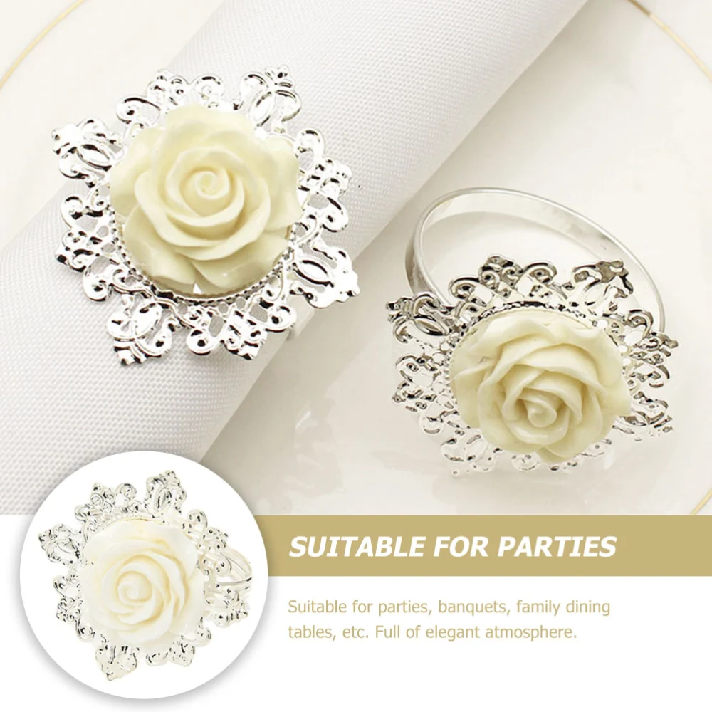 6Pcs Rose Design Napkin Rings Elegant Style Napkin Buckles Wedding Party Napkin Buckles