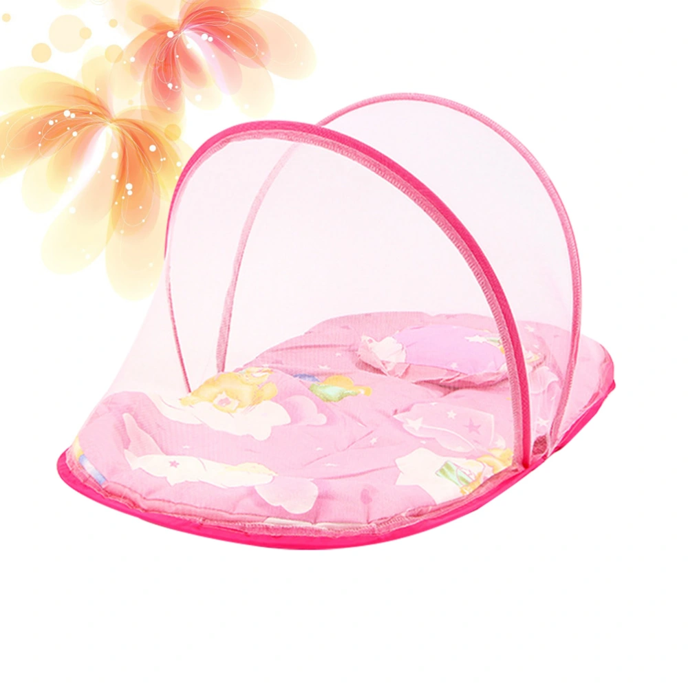 Baby Bed Portable Folding Travel Cot Crib Bed Canopy Mosquito Net Tent With Pillow for 0-2 Years Boys and Girls (Pink)