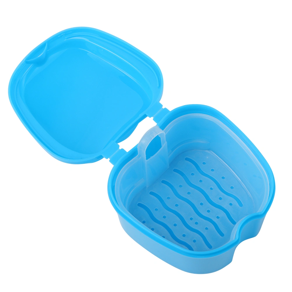 Denture Bath Box Case Dental Orthodontic Retainer False Teeth Storage Case Box with Strainer (Sky-blue)