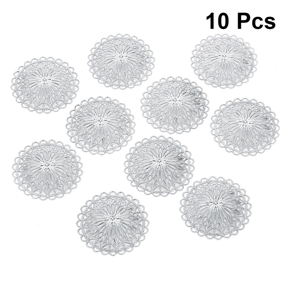 10PCS DIY Jewelry Clothing Accessory Hollow-out Round Flower Decor Exquisite Metal Flower Piece Supplies Multi-purpose Clothes Accessory for Clothes Dress Jewelry