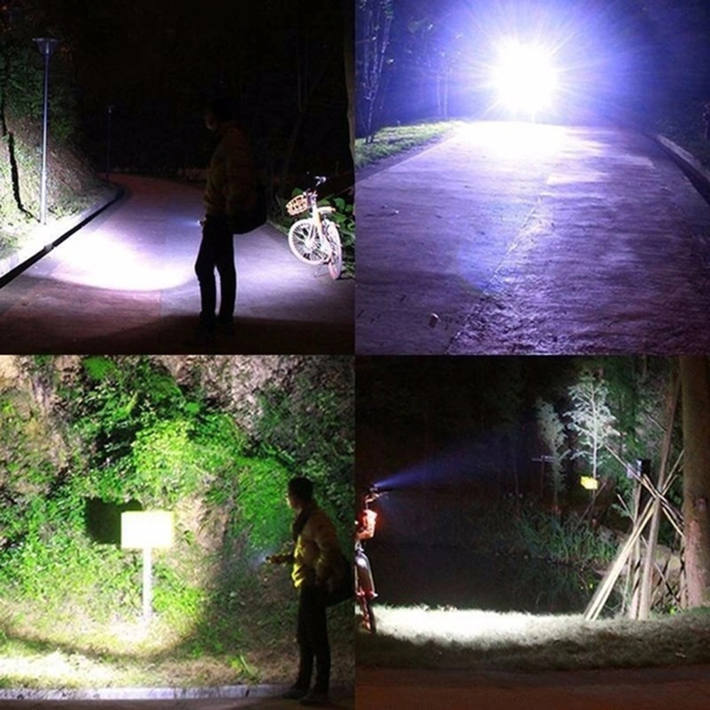 T6 L2LED Black Aluminum Alloy Multifunction Three Lamp Head Aircraft Shape Flashlight Waterproof Light Front Lights with USB Cable and Clip and Rear Light (No Battery)