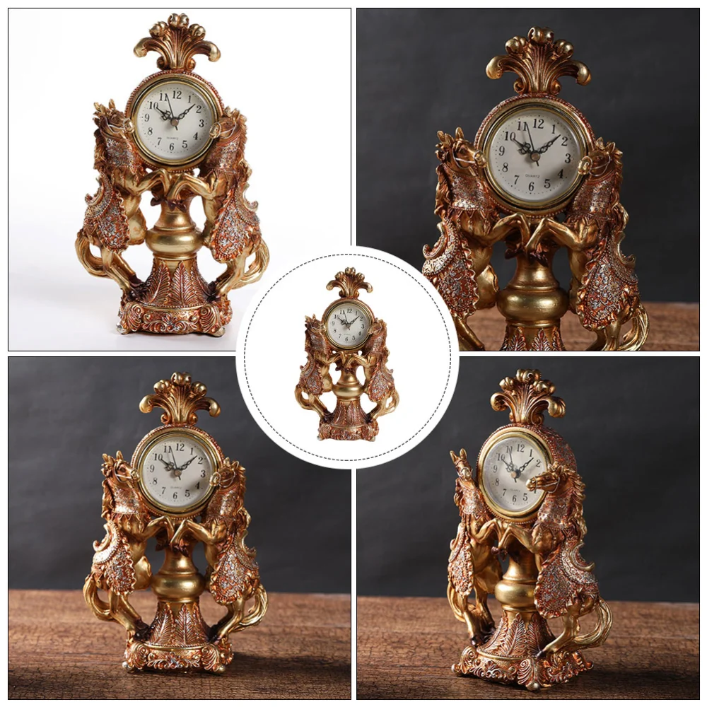 1pc Retro Horse Shape Clock Ornament European Style Desktop Clock Decoration