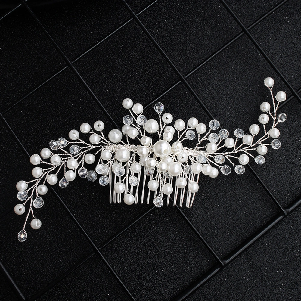 1 Pc Handmade Hair Comb Pearl Rhinestone Hair Accessory Hair Pin (Silver)