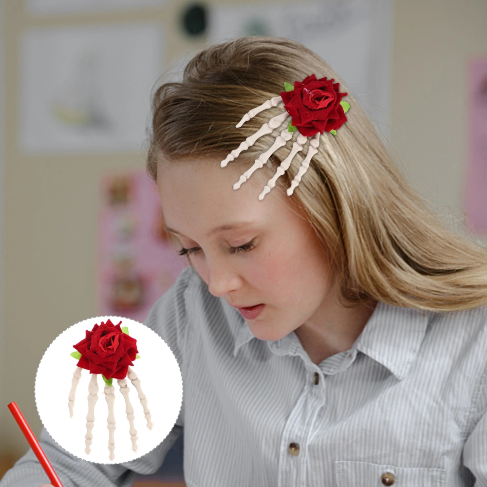 Rose Finger Hairpins Creative Hair Clip Delicate Hair Pin Funny Skull Hair Accessory for Halloween Party Masquerade Festival (15x8.5cm Size S)