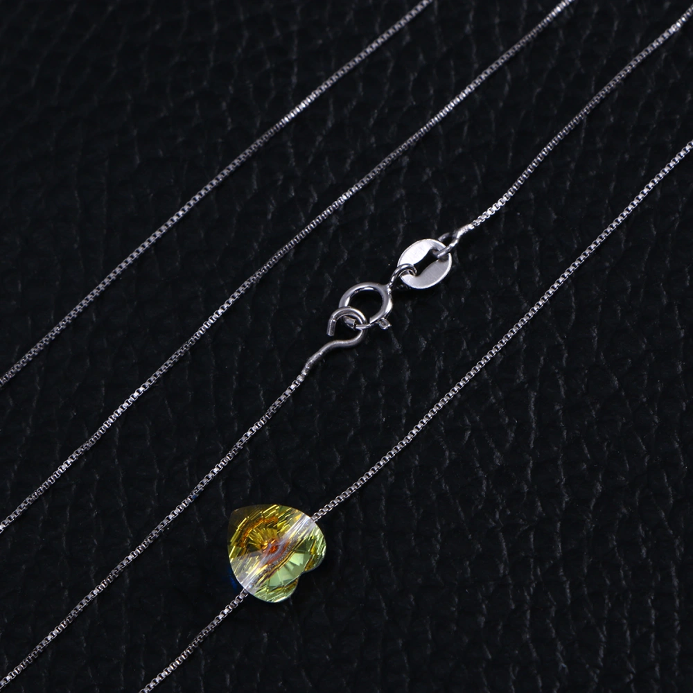 S925 Silver Pendant Necklace with Simple Design Delicate Slim Chain and Aurora Crystal Pendant(Heart)