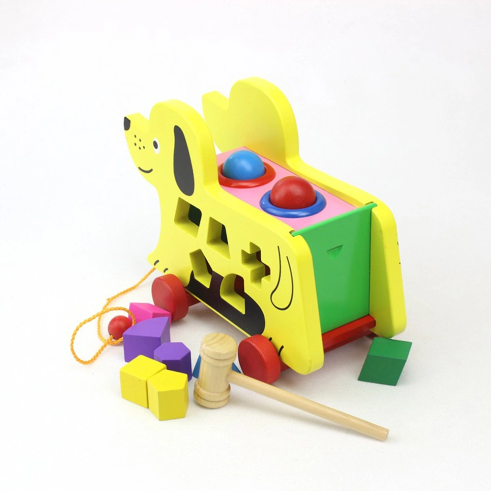 Wooden Push Toy Puzzle Shape Color Puppy Shaped Sorter Pieces Matching Drag Toys Pound Toys Intellectual Development Educational Toys Gift for Boys Girls Kids